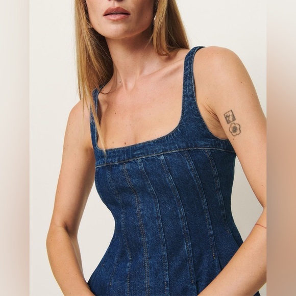 NWT Reformation Violet Denim Mini Dress Size 6 - Picture 3 of 8